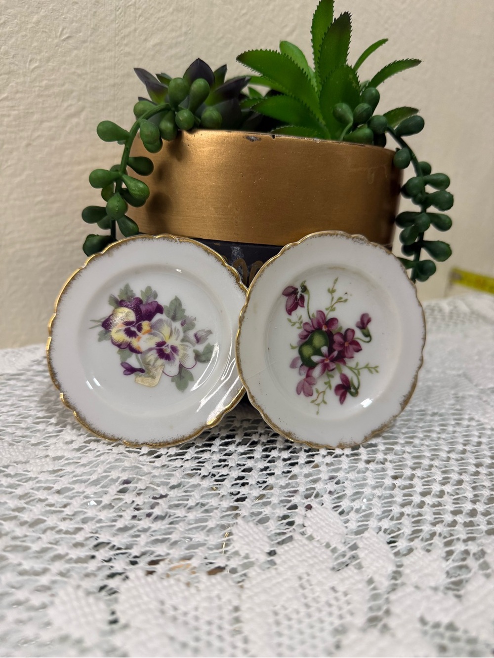 Vintage Miniature Porcelain Floral Plates Butter Pats Lot 2 Hand painted Japan